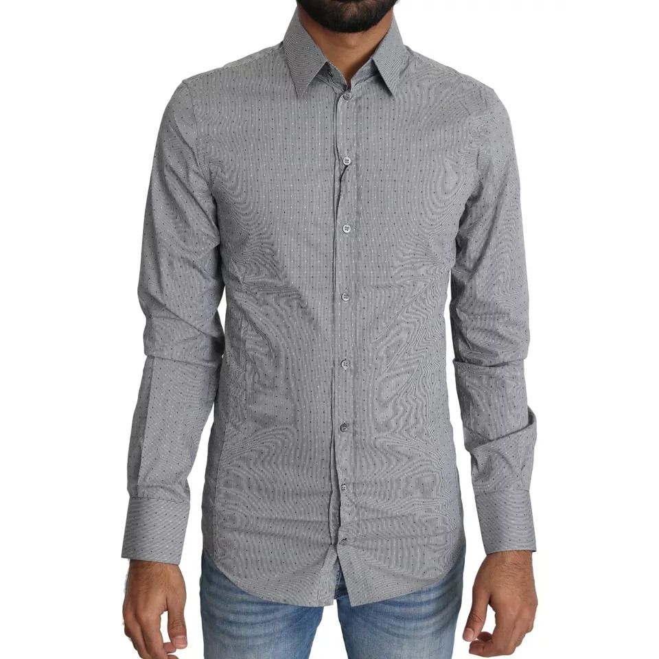 Dolce & Gabbana Gray SICILIA Dotted Semi Fitted Formal Shirt