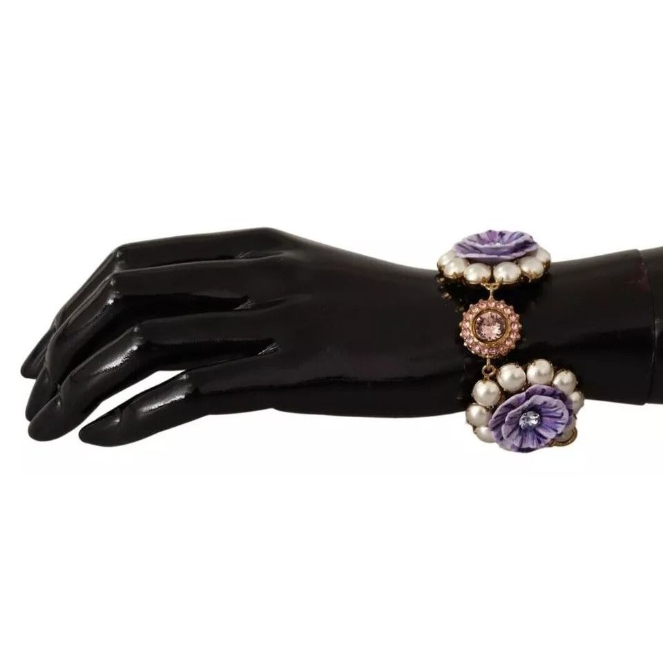 Dolce & Gabbana FIORI BLOOMING Floral Baroque Crystals Brass Bracelet SMY100667