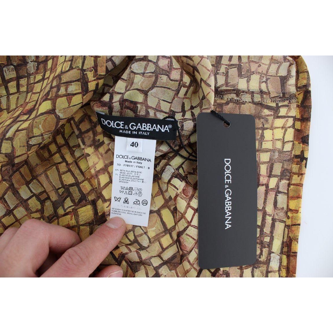 Dolce & Gabbana Multicolor Mosaic Print Silk Blouse T-shirt