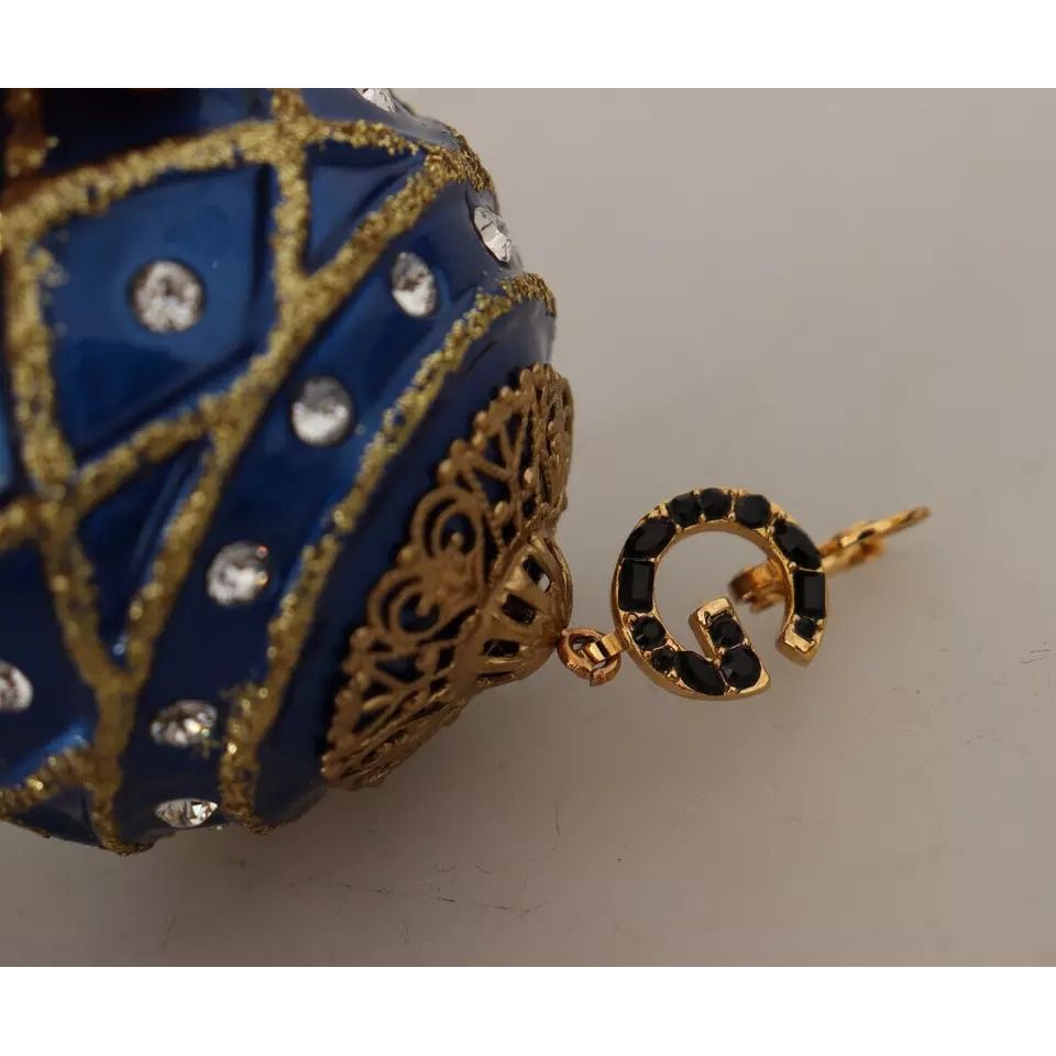 Dolce & Gabbana Gold Brass Blue Christmas Ball Crystal Hook Jewelry Earrings