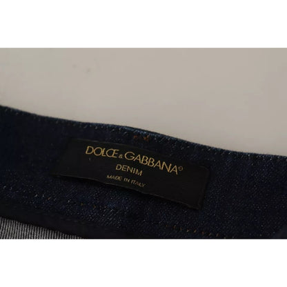 Dolce & Gabbana Dark Blue Embellished Denim Hot Pants Shorts