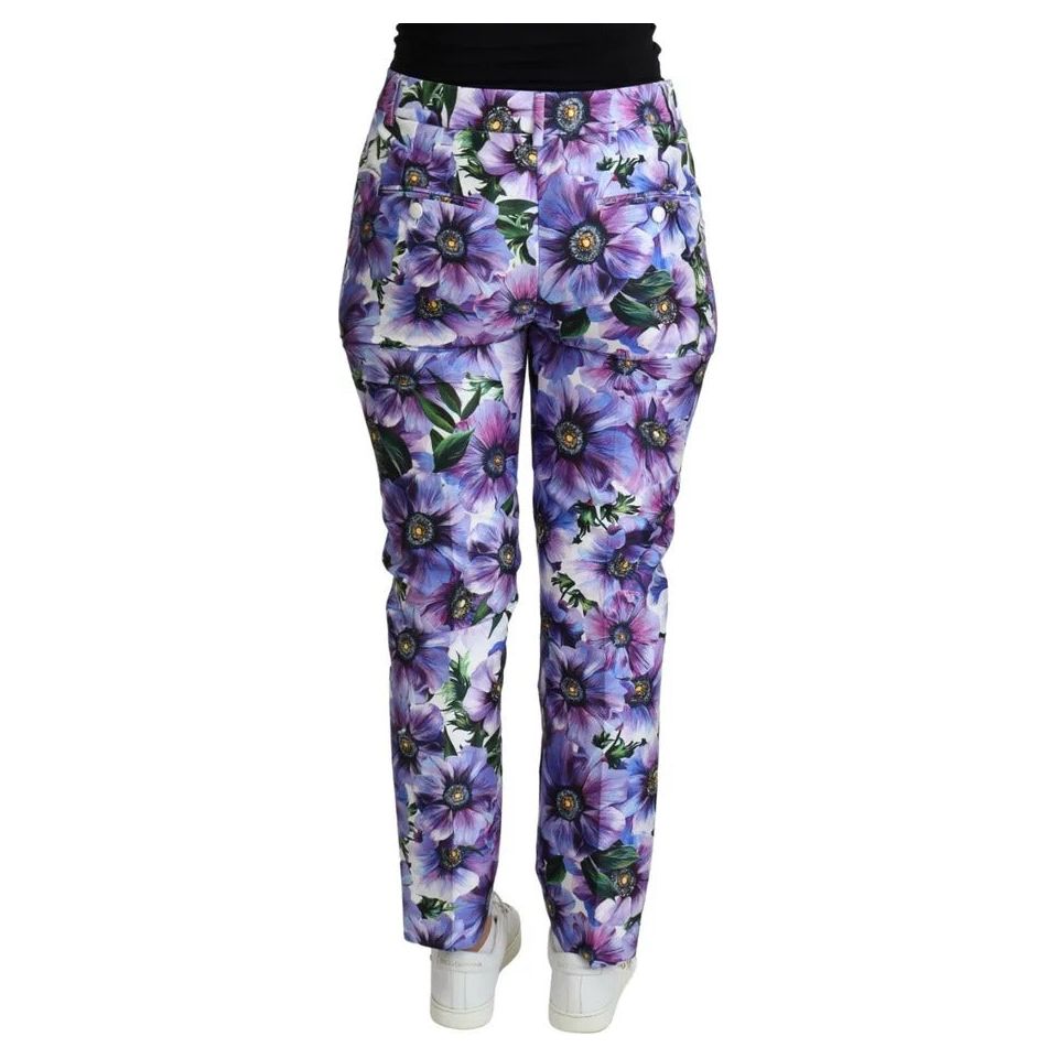 Dolce & Gabbana Purple Floral Print Tapered Cotton Pants PAN71555-42