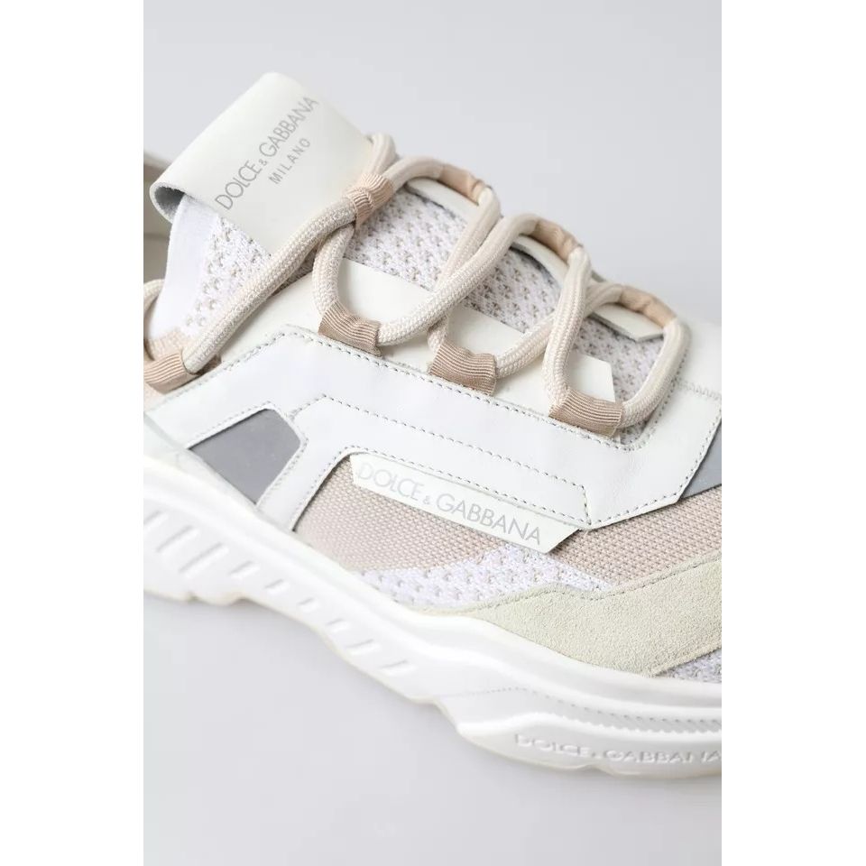 Dolce & Gabbana White Beige Leather Sport DAYMASTER Shoes Sneakers