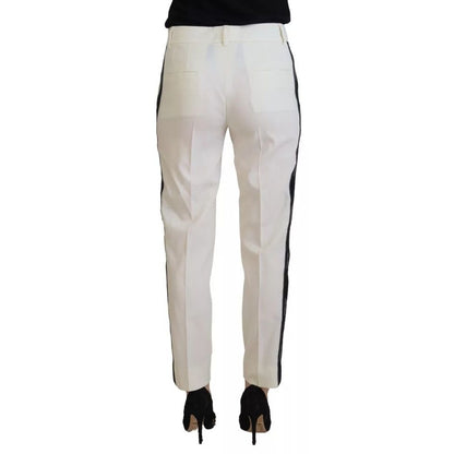 Dolce & Gabbana White High Waist Tapered Wool Pants
