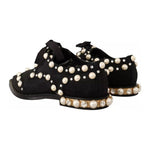 Dolce & Gabbana Black Lace Up Jewelled Formal Flats Shoes LA9655-39