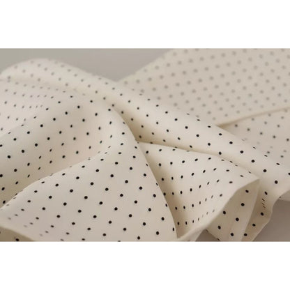 Dolce & Gabbana White Polka Dots Pattern Silk Fringes Wrap Scarf