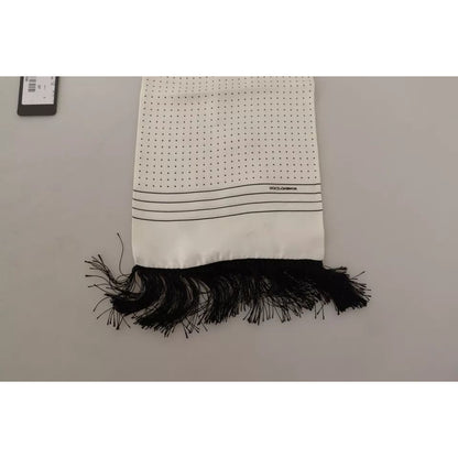 Dolce & Gabbana White Polka Dots Pattern Silk Fringes Wrap Scarf