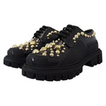 Dolce & Gabbana Black Leather Trekking Derby Embellished Shoes LA12915-36