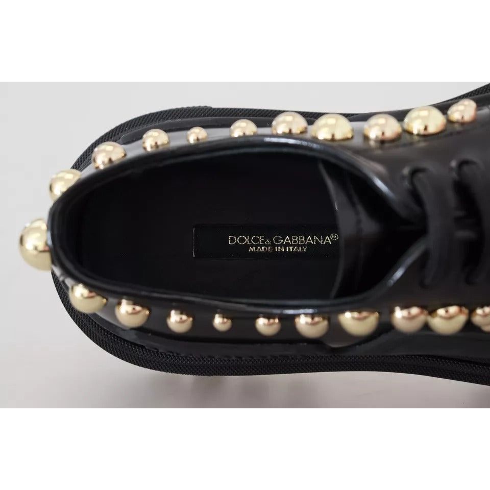 Dolce & Gabbana Black Leather Trekking Derby Embellished Shoes LA12915-36