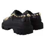 Dolce & Gabbana Black Leather Trekking Derby Embellished Shoes LA12915-36