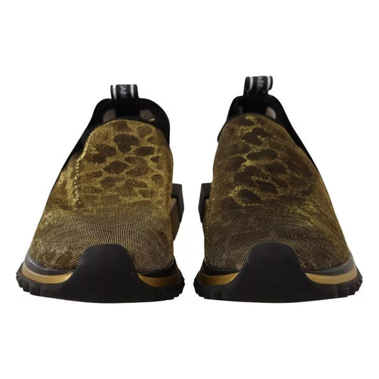 Dolce & Gabbana Gold Glitter Leopard Sorrento Sneakers Shoes LA9108-40.5