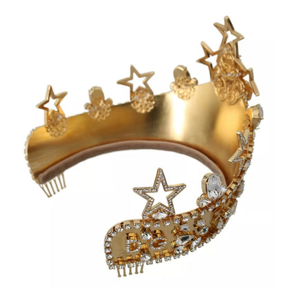 Dolce & Gabbana Gold Crystal Star STRASS Crown Logo Tiara Diadem