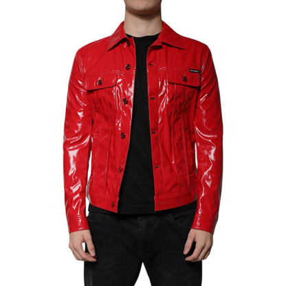 Dolce & Gabbana Red Polyester Button Down Collared Jacket