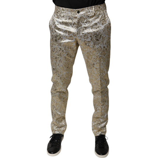 Dolce & Gabbana Gold Floral Jacquard Men Dress Pants PAN74949-48