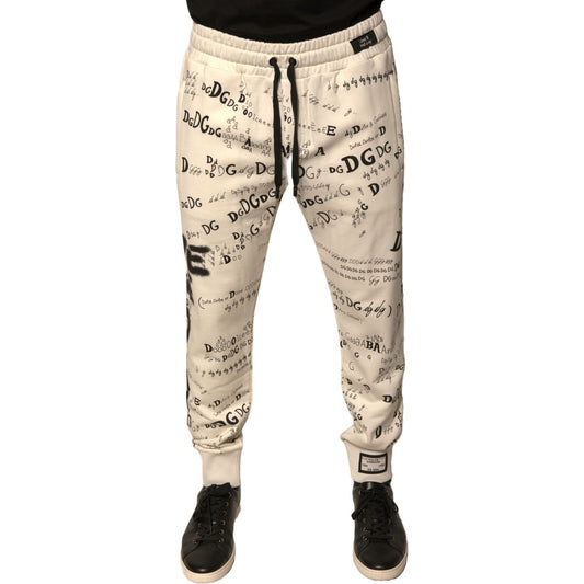 Dolce & Gabbana White Printed Cotton Jogger Sweatpants Pants