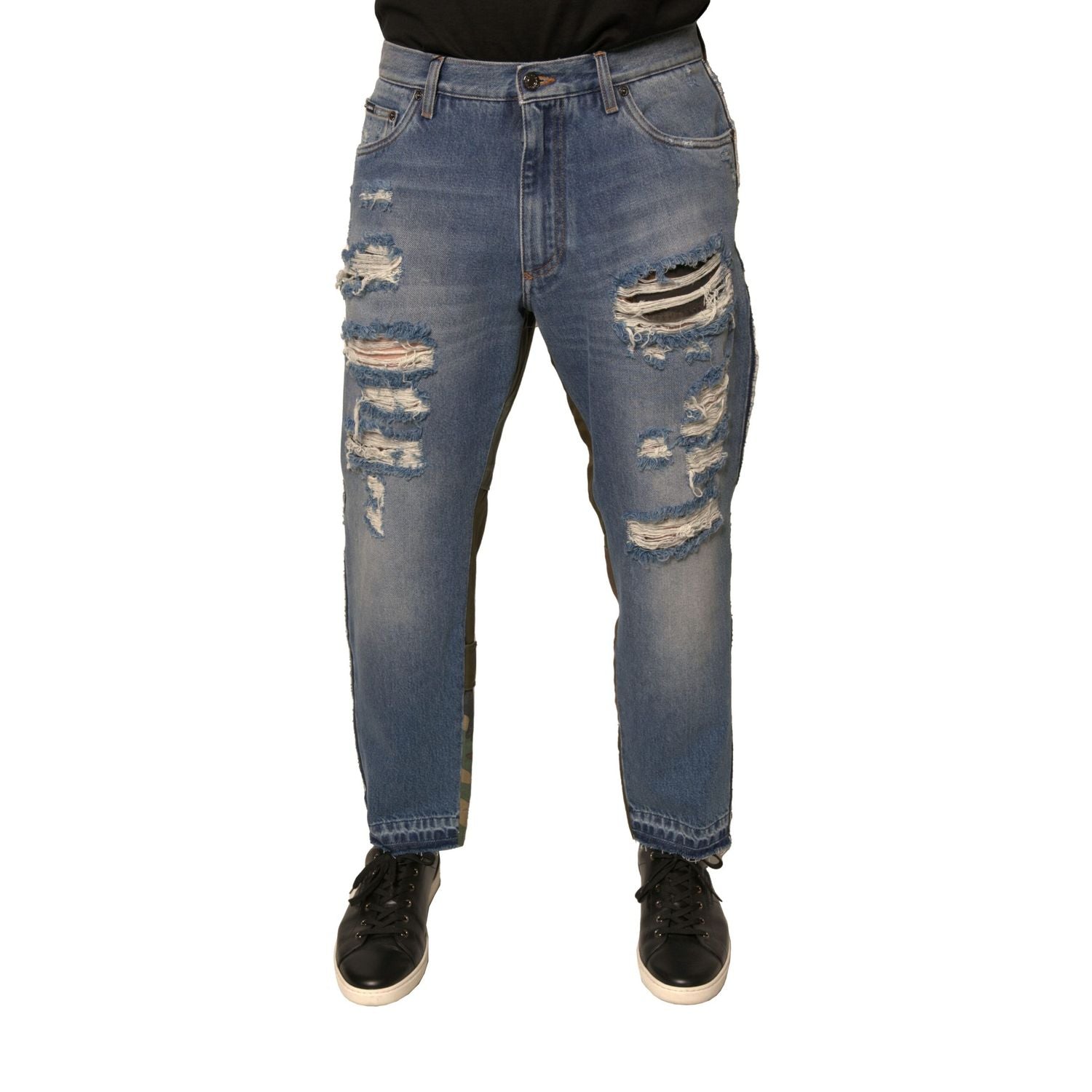 Dolce & Gabbana Blue Tattered Straight Cropped Denim Jeans