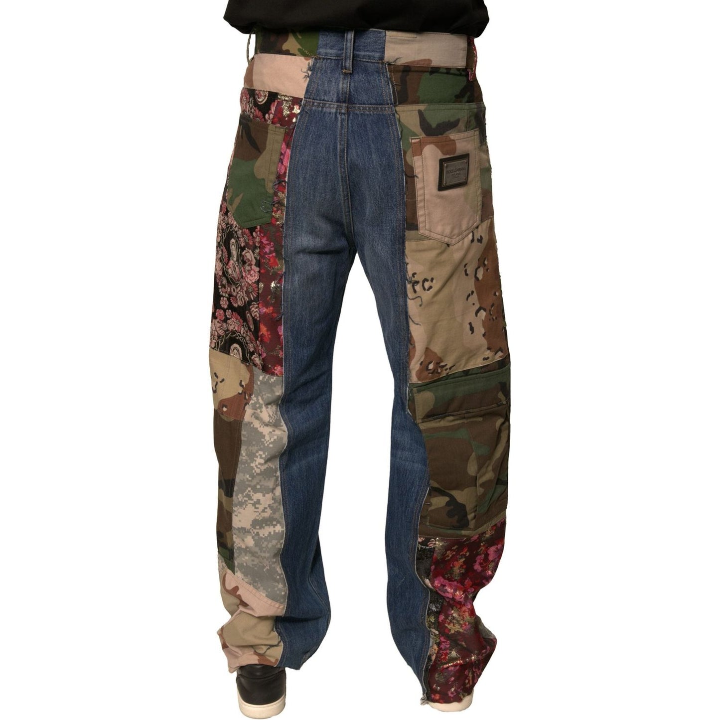 Dolce & Gabbana Blue Patchwork Cotton Straight Denim Jeans