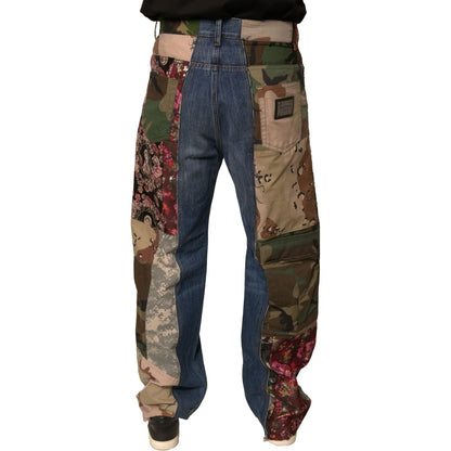 Dolce & Gabbana Blue Patchwork Cotton Straight Denim Jeans
