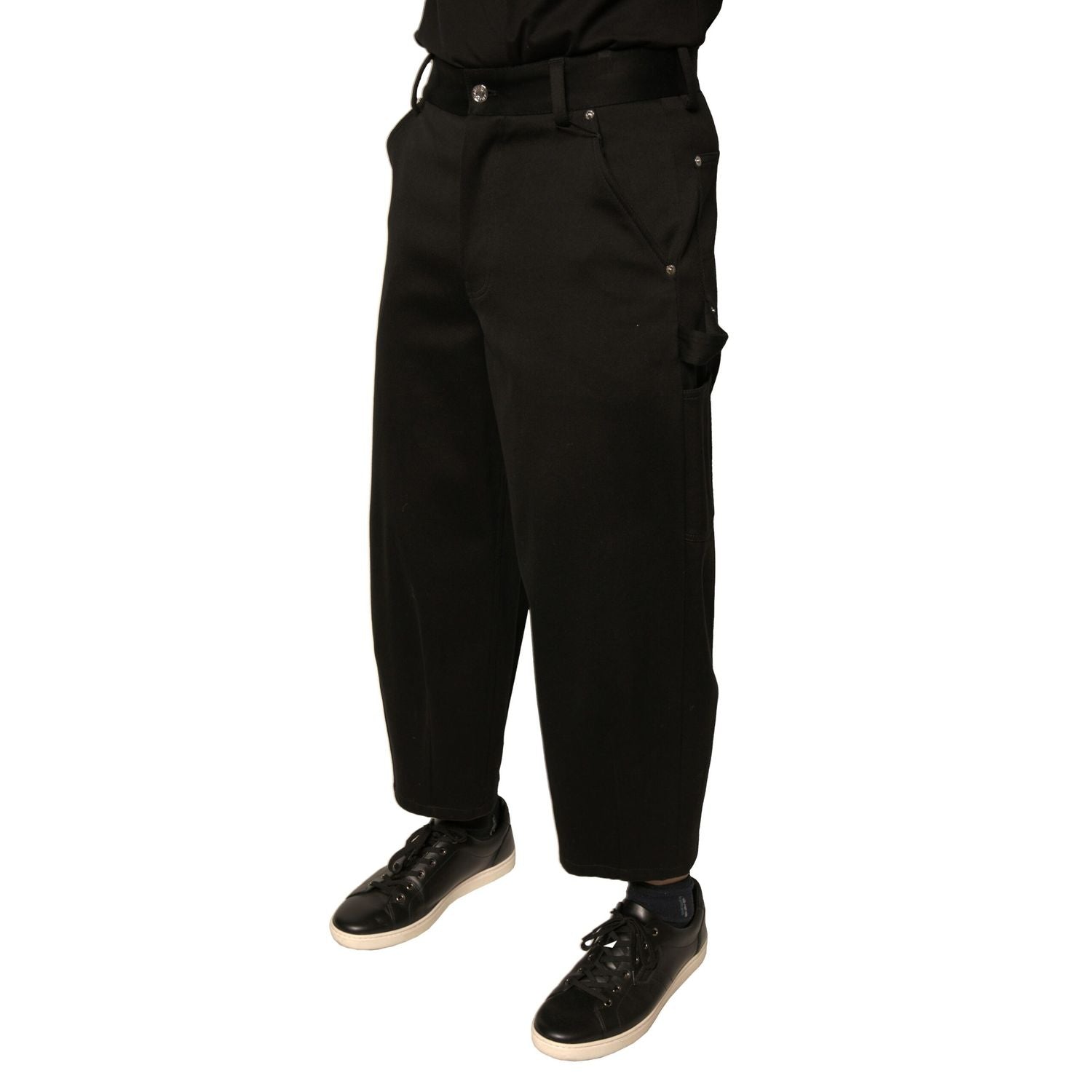 Dolce & Gabbana Black Cotton Mid Waist Cropped Pants