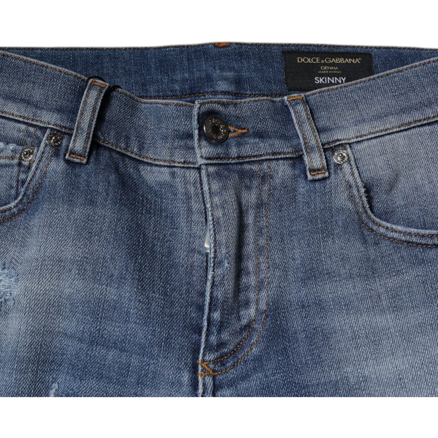 Dolce & Gabbana Blue Tattered Cotton Stretch Skinny Denim Jeans