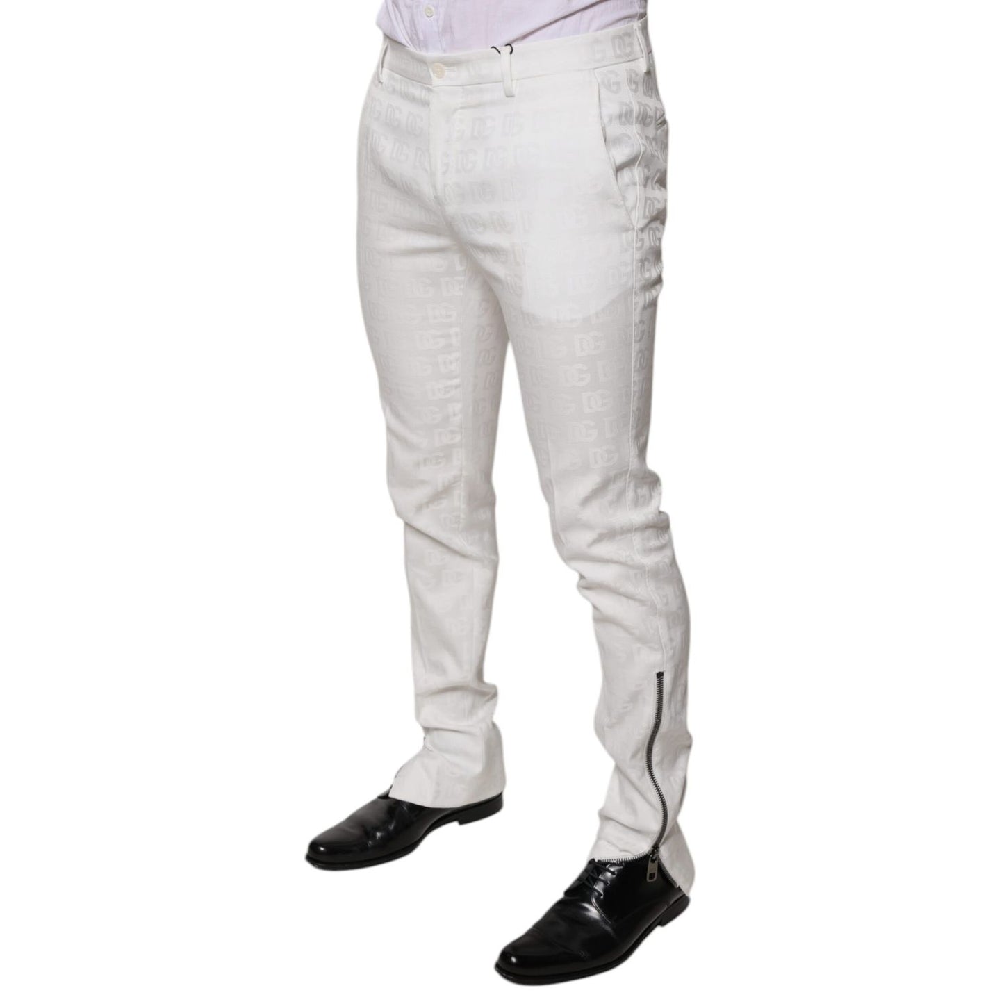Dolce & Gabbana White Cotton Tapered Formal Dress Pants