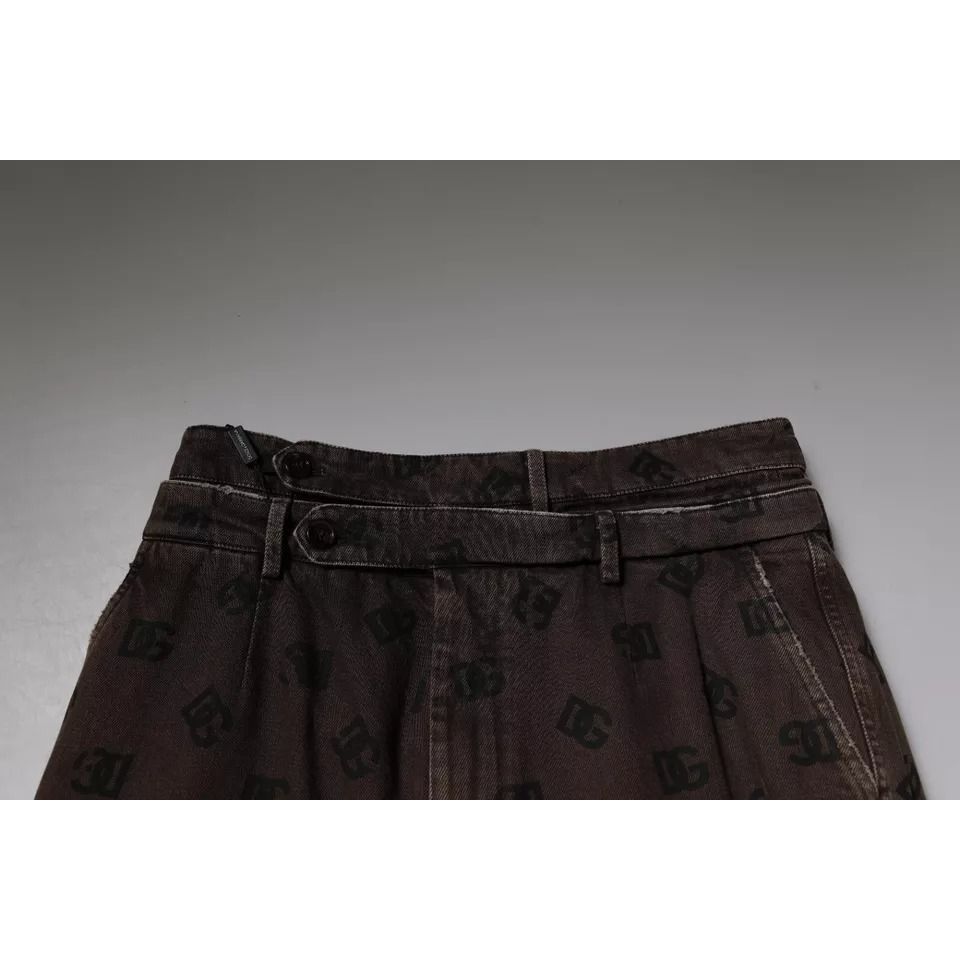Dolce & Gabbana Brown Logo Cotton Straight Denim Jeans