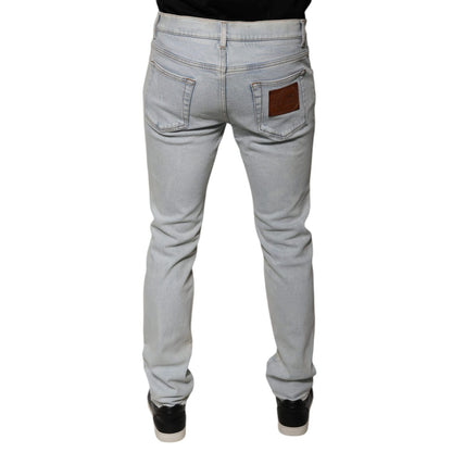 Dolce & Gabbana Light Blue Cotton Blend Tattered Skinny Denim Jeans