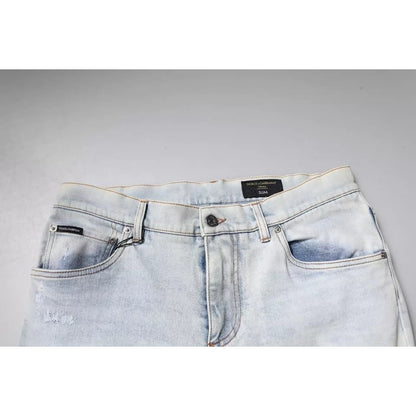Dolce & Gabbana Light Blue Cotton Blend Tattered Skinny Denim Jeans