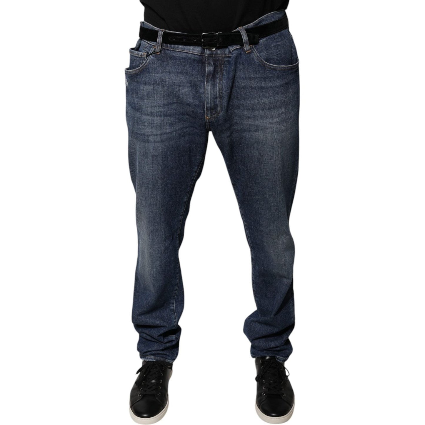 Dolce & Gabbana Dark Blue Cotton Logo Skinny Denim Jeans