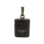 Dolce & Gabbana Black Leather Logo Silver Metal Strap Airpods Case SMY10609