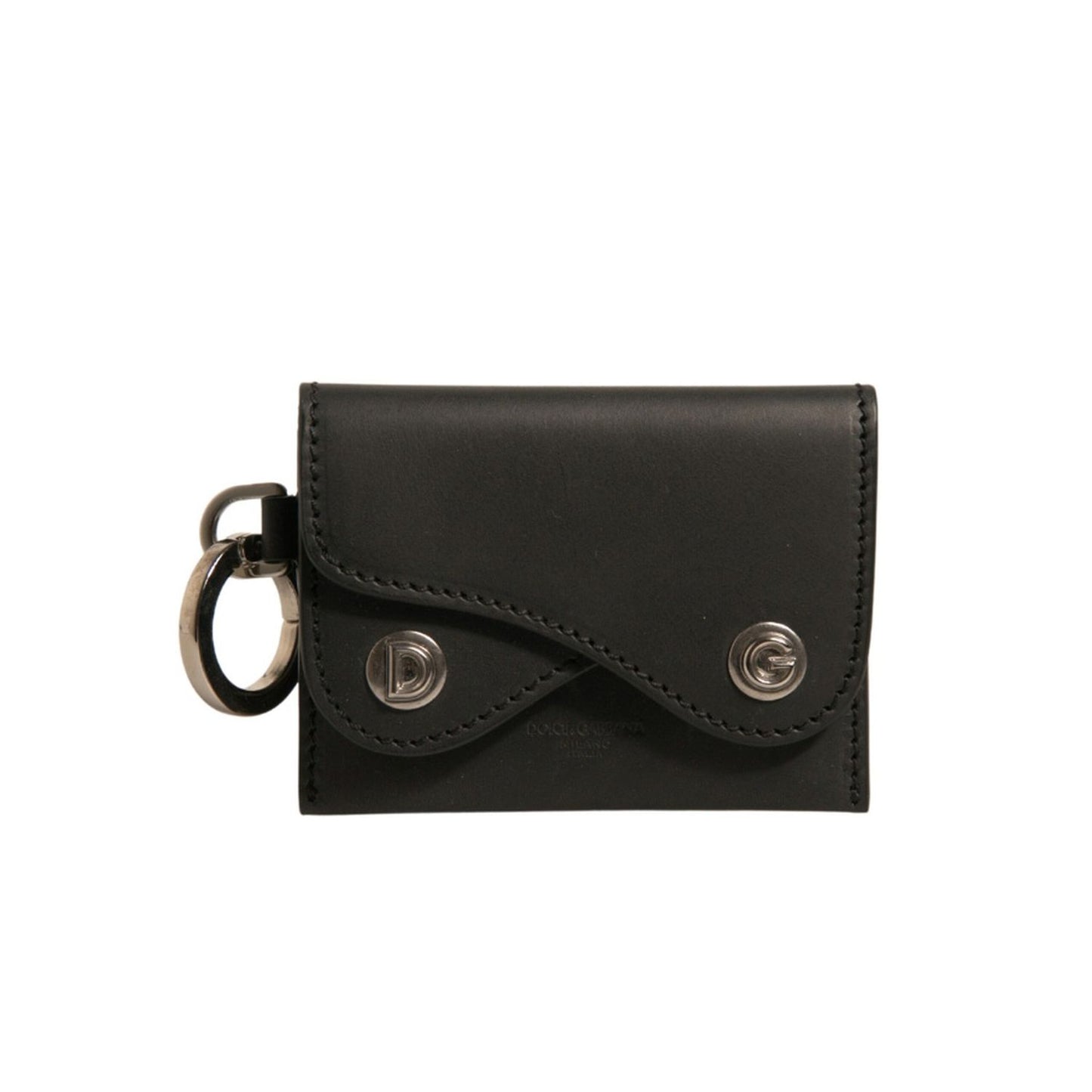 Dolce & Gabbana Black Leather Card Case Keychain Key Holder SMY10626