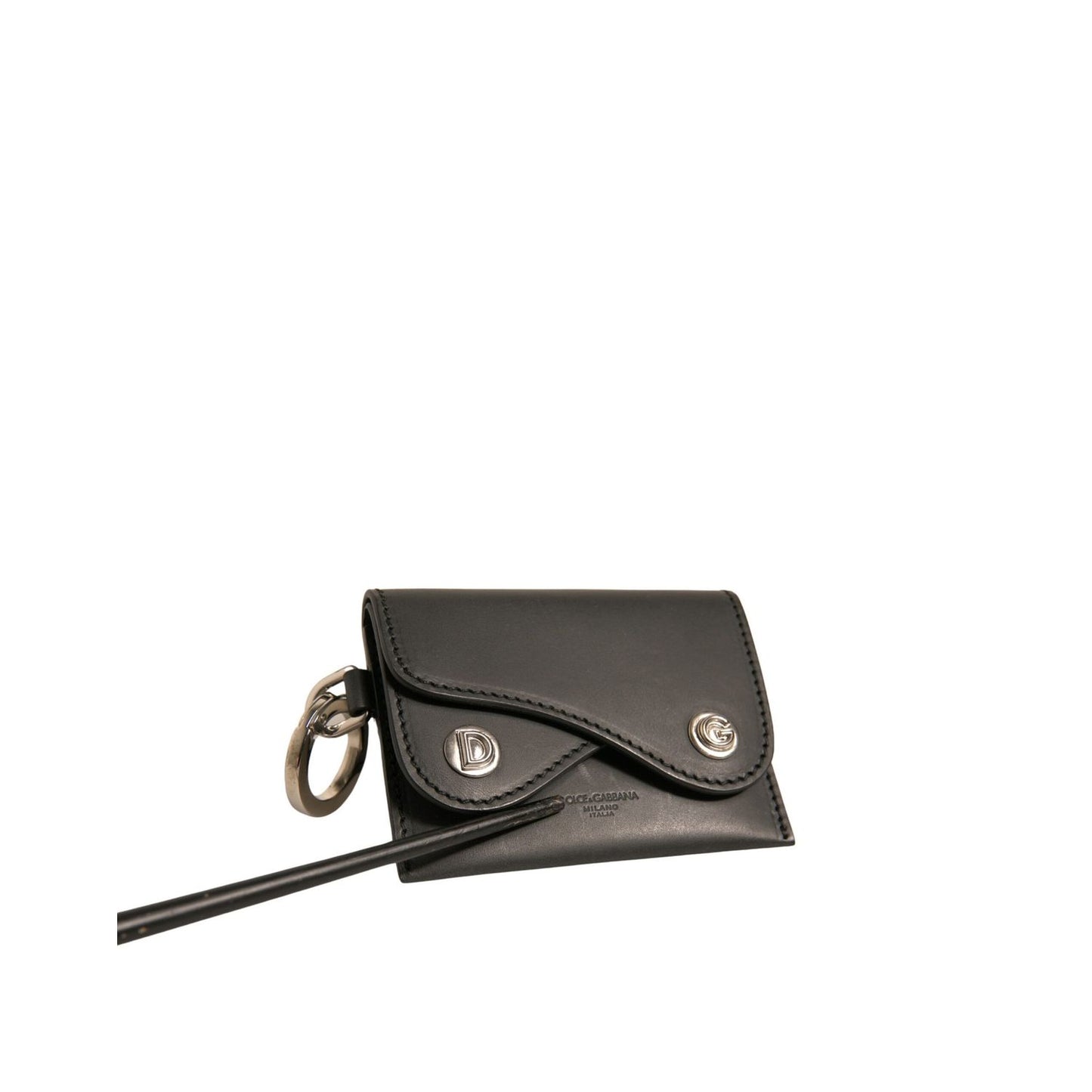 Dolce & Gabbana Black Leather Card Case Keychain Key Holder SMY10626