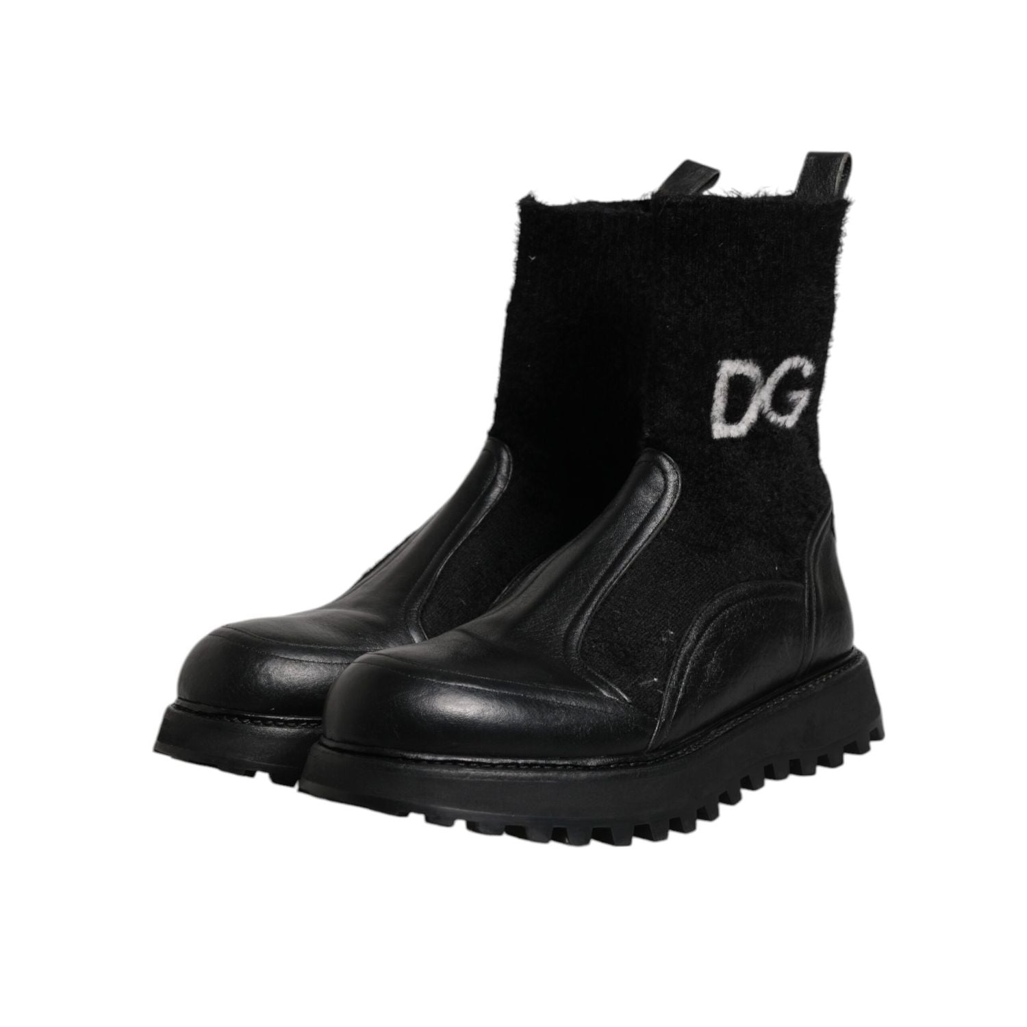 Dolce & Gabbana Black DG Logo Horse Sock Ankle Boots Shoes