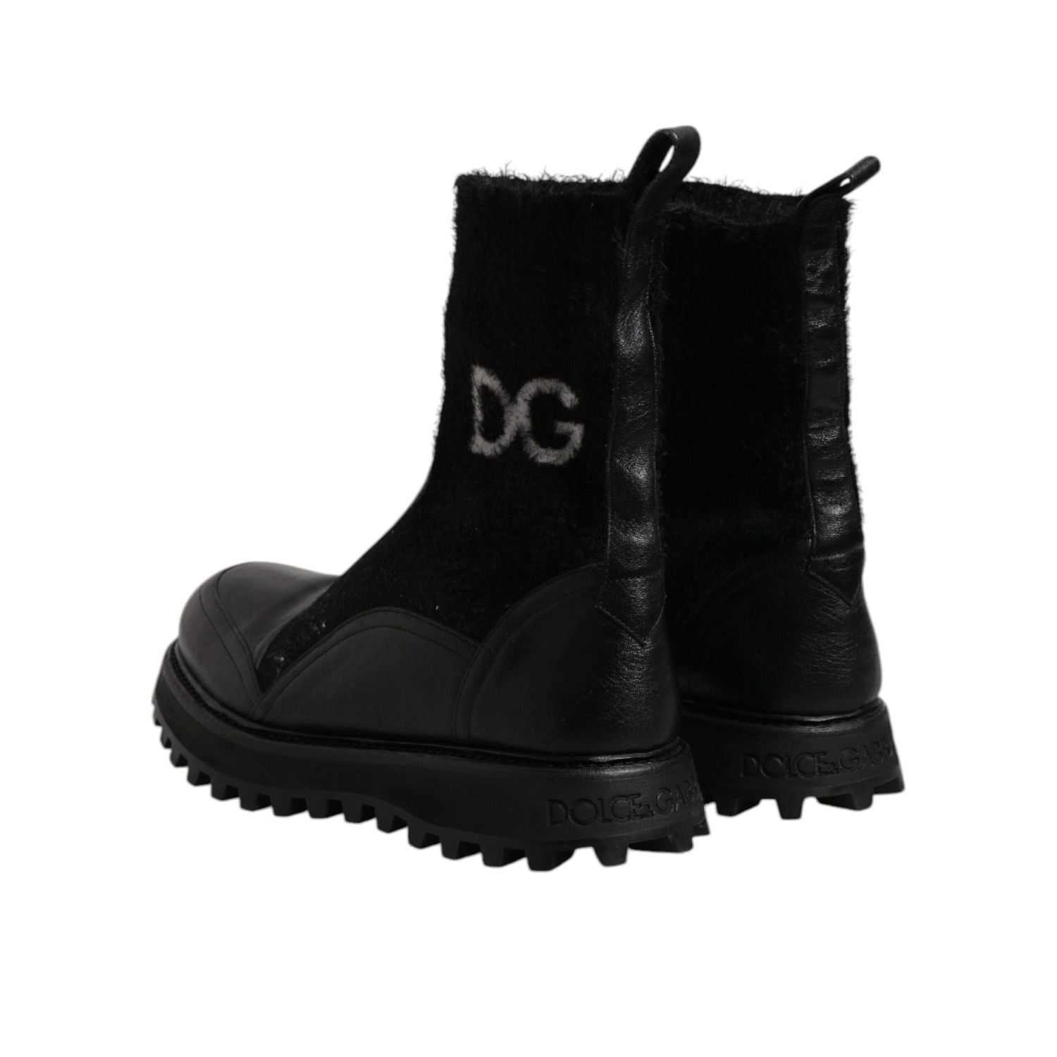 Dolce & Gabbana Black DG Logo Horse Sock Ankle Boots Shoes