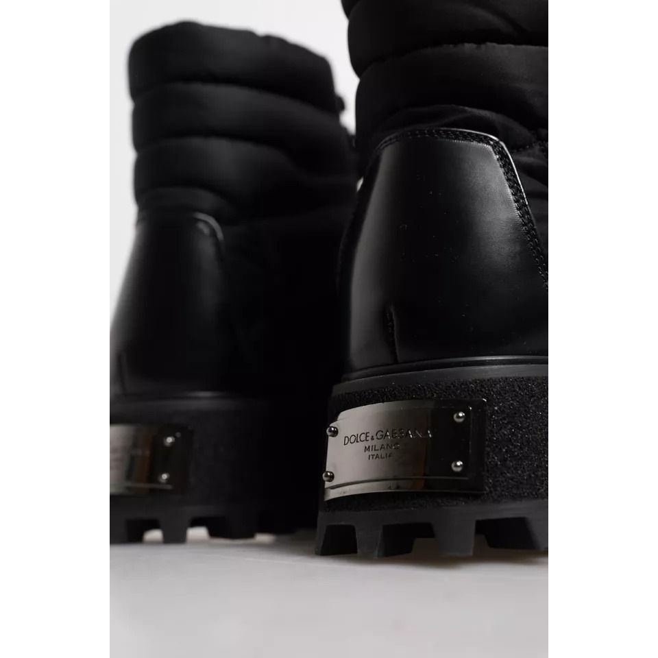 Dolce & Gabbana Black Padded Mid Calf Lace Up Boots Shoes