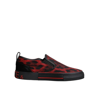 Dolce & Gabbana Red Black Leopard Cotton Men Low Top Sneakers Shoes