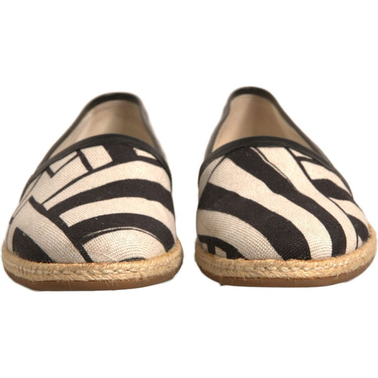 Dolce & Gabbana Black White Stripes Slip On Espadrille Shoes