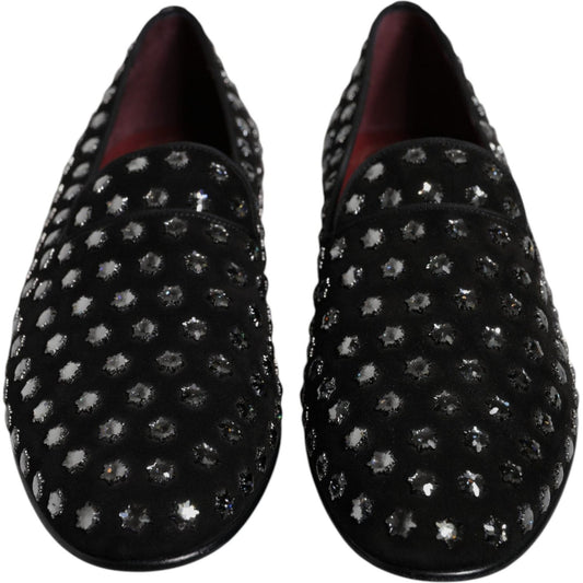 Dolce & Gabbana Black Crystal Embellished Loafers Dress Shoes