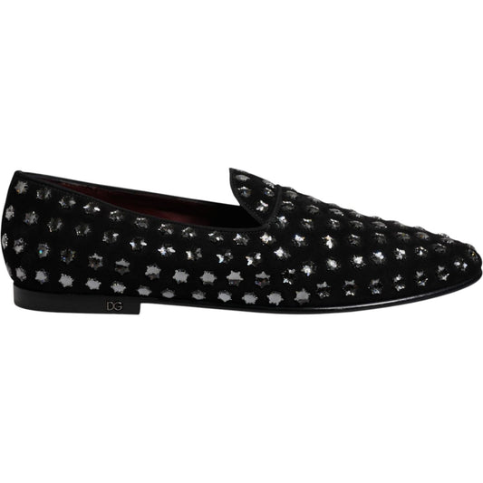 Dolce & Gabbana Black Crystal Embellished Loafers Dress Shoes