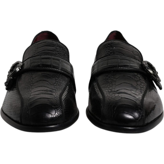 Dolce & Gabbana Black Exotic Leather DG Logo Loafers Formal Dress Shoes