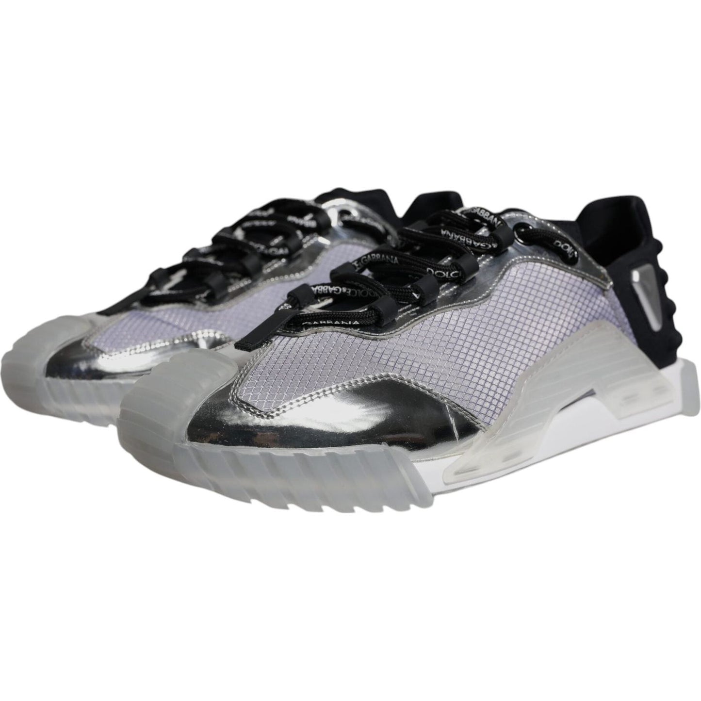 Dolce & Gabbana Silver Black Nylon NS1 Low Top Sneakers Shoes