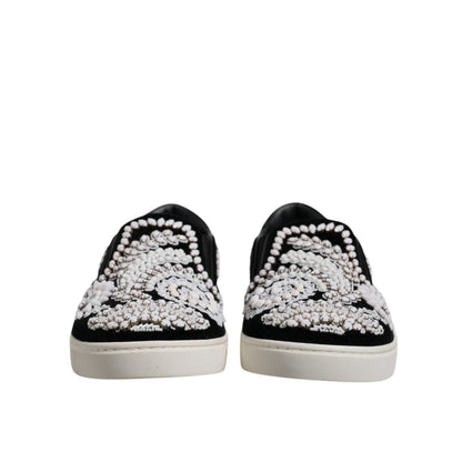 Dolce & Gabbana Black Embellished London Men Slip On Shoes