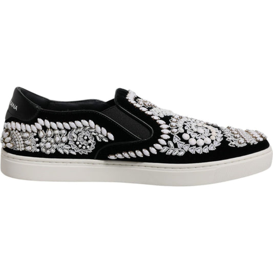 Dolce & Gabbana Black Embellished London Men Slip On Shoes