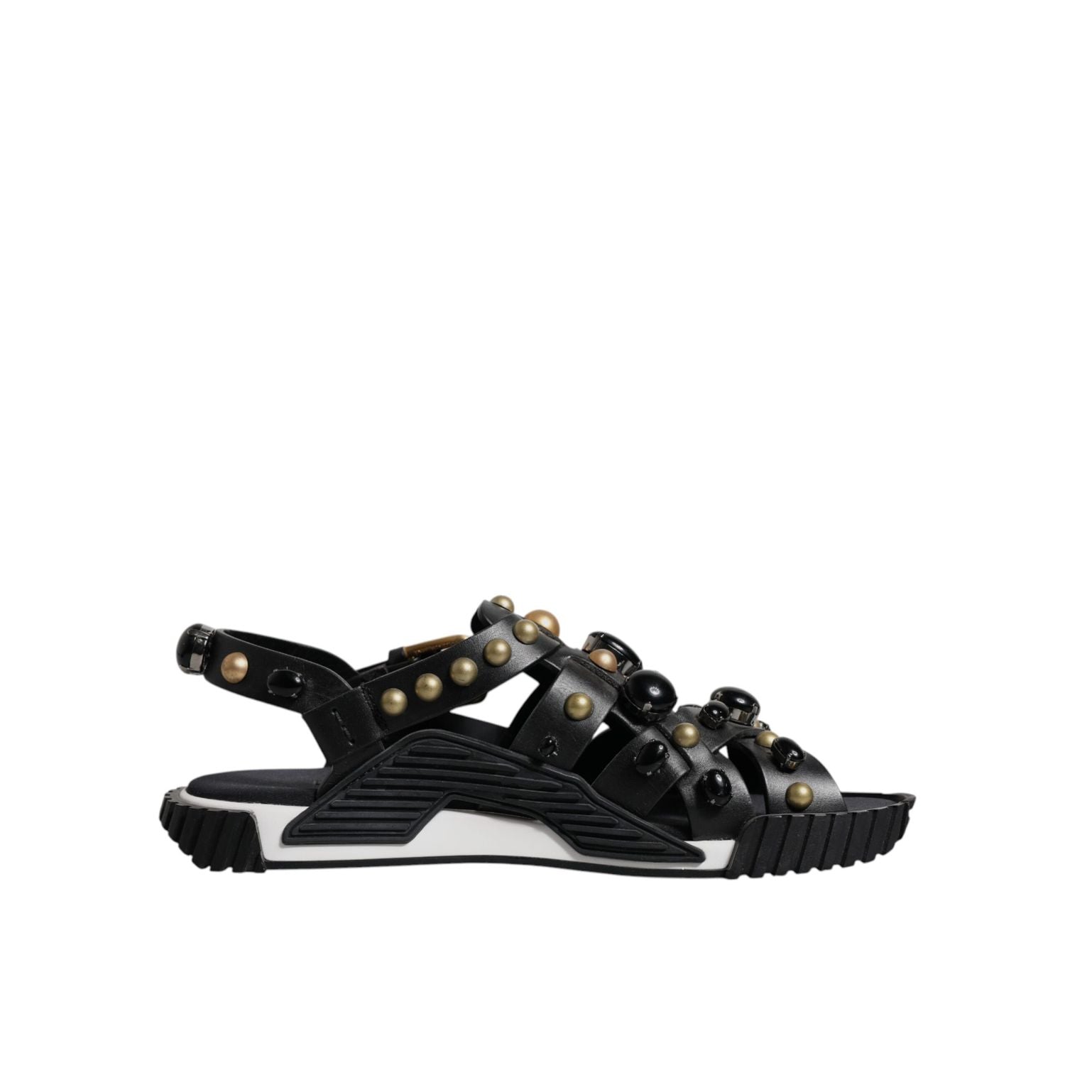 Dolce & Gabbana Black Leather Studded Slides Sandals Shoes