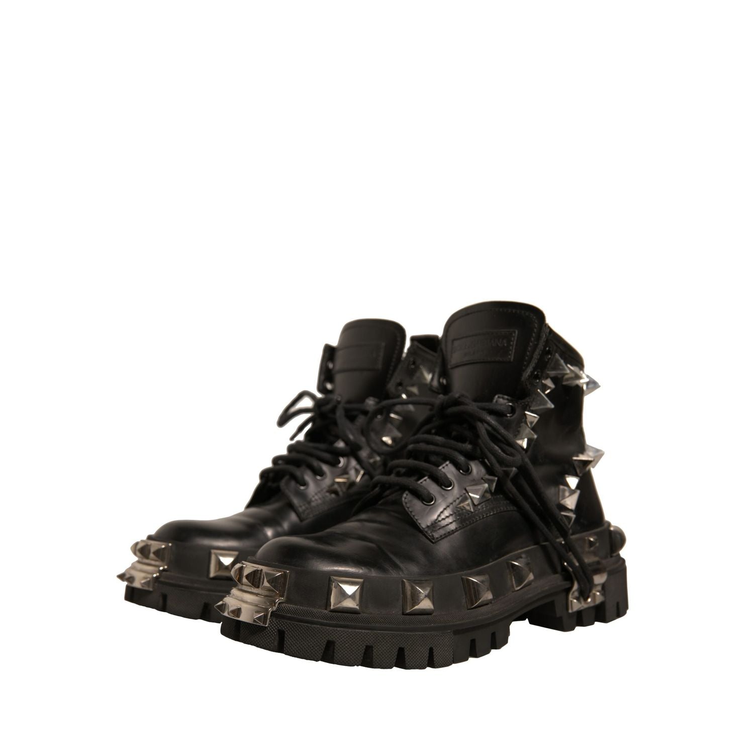 Dolce & Gabbana Black Leather Studded Trekking Boots Shoes