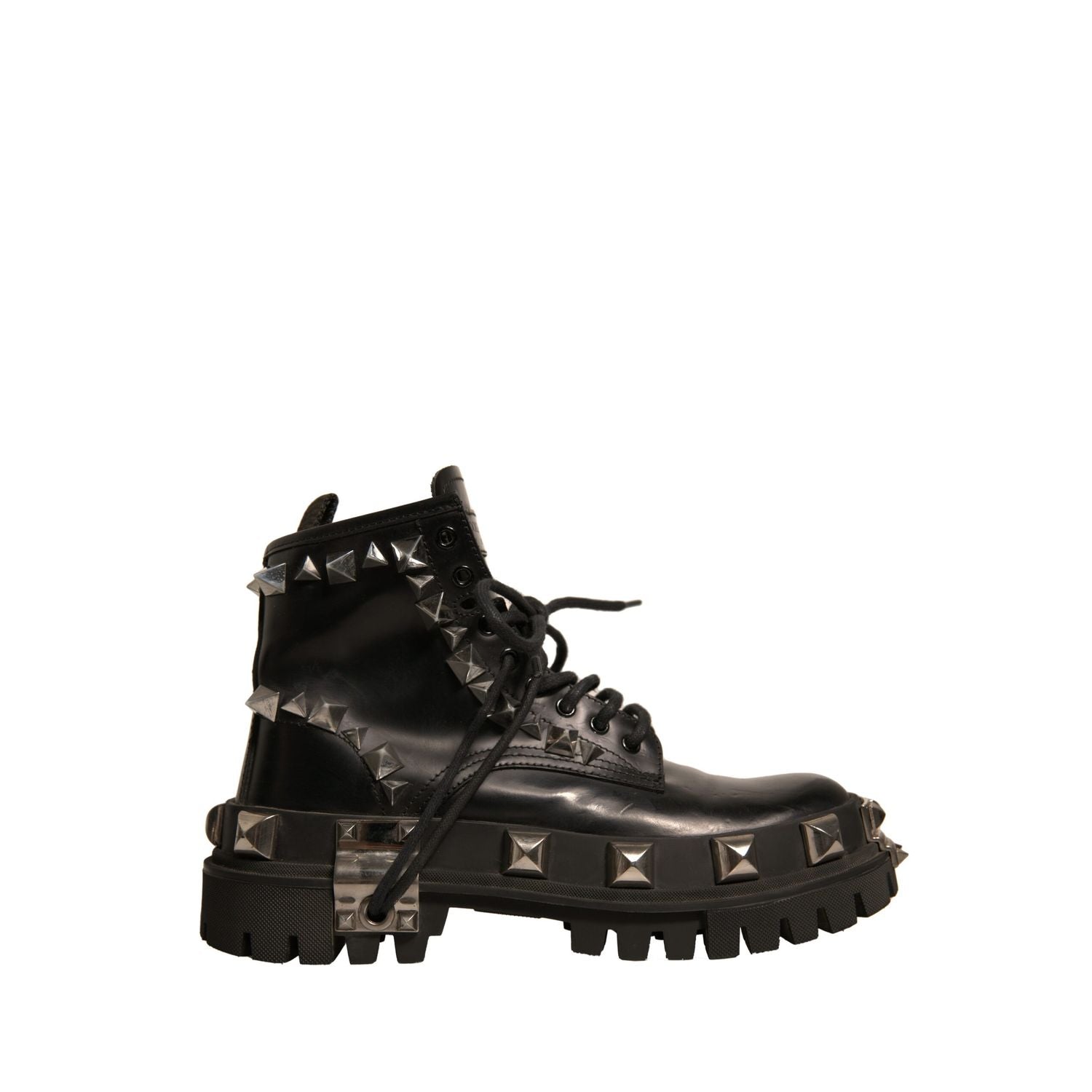 Dolce & Gabbana Black Leather Studded Trekking Boots Shoes
