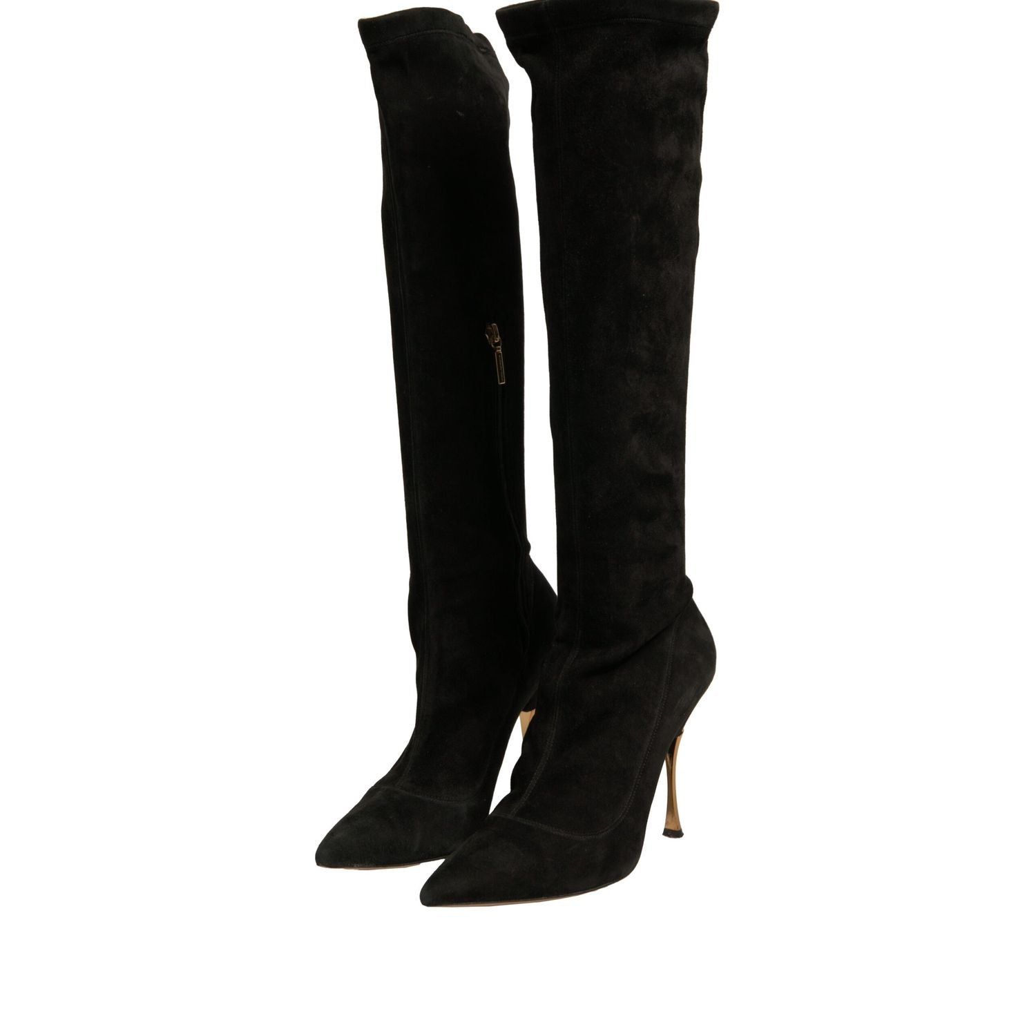 Dolce & Gabbana Black Suede Stiletto Knee High Boots Shoes