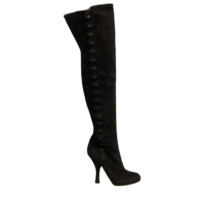 Dolce & Gabbana Black Suede Heels Knee High Boots Shoes