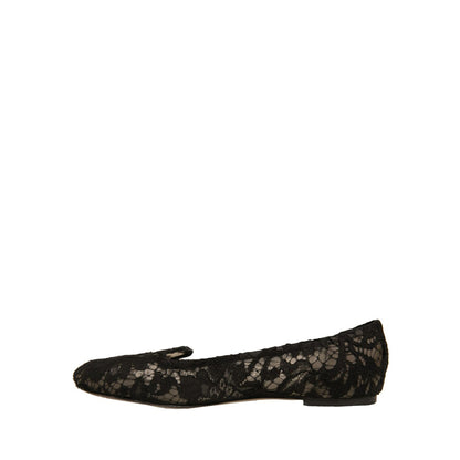 Dolce & Gabbana Black Taormina Lace Slip On Flats Shoes