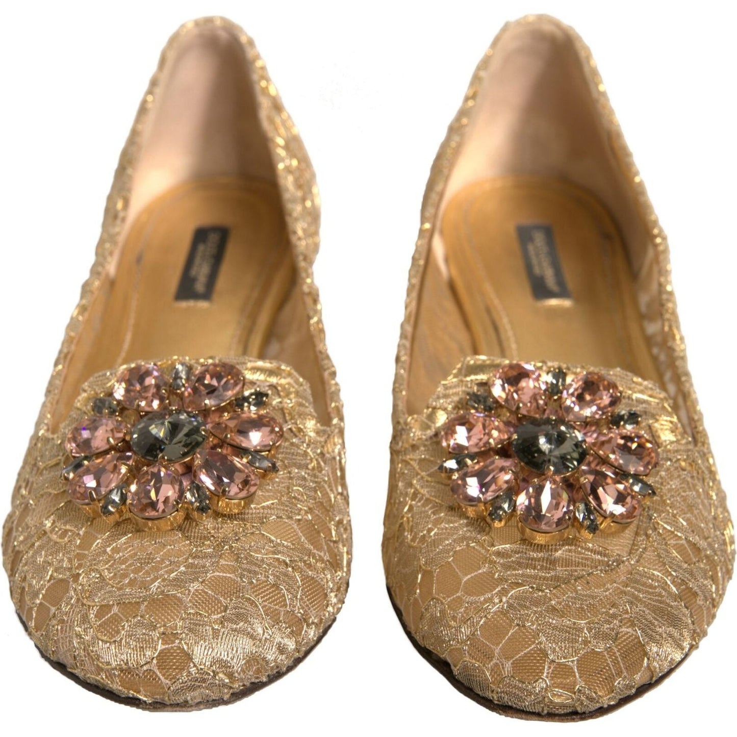 Dolce & Gabbana Gold Crystal Loafer Lace Ballet Flats Shoes LA12367-40
